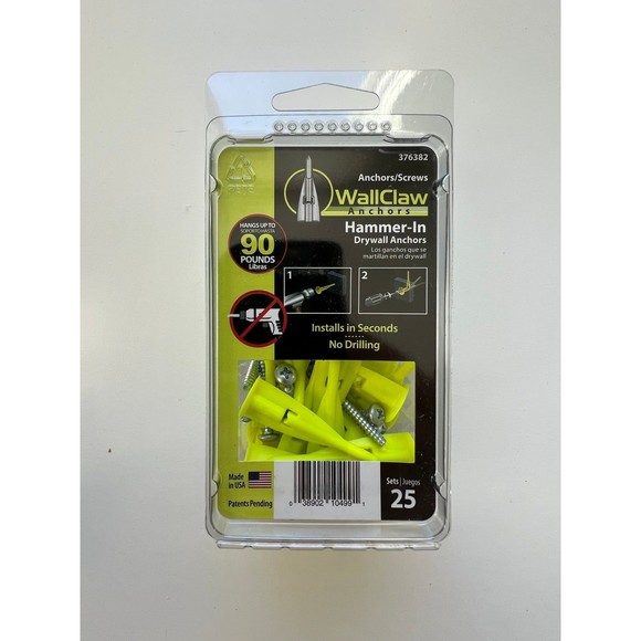 BNIB WallClaw Drywall Wall Anchors w/ Screws Hammer-In SDWS22400DB-RC12 Qty 25pk - Picture 1 of 4